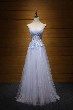Cute Pinkish Blue Prom Dress Long With Applique Lace For Girls - AKE18085