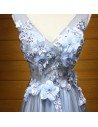 Flowy Tulle Blue-black Prom Dress With Beading Flowers For Teens - AKE18083