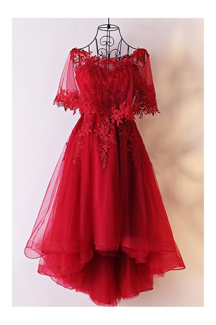 Unique Burgundy High Low Tulle Cheap Prom Dress With Appliques - $130. ...