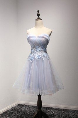 Vintage Short Bluish-pink Prom Dress Off The Shoulder For Homecoming - AKE18081