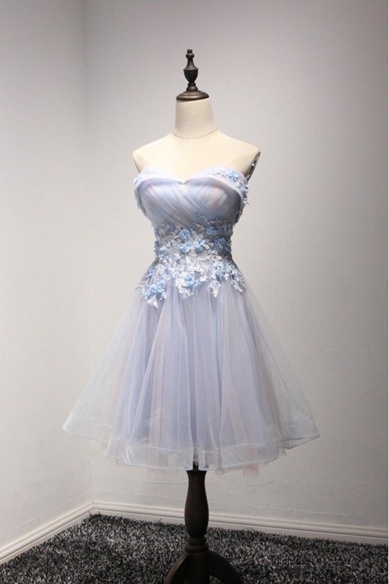 Vintage Short Bluish-pink Prom Dress Off The Shoulder For Homecoming - AKE18081