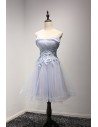 Vintage Short Bluish-pink Prom Dress Off The Shoulder For Homecoming - AKE18081