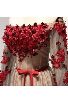 Gorgeous Floral Sleeved Prom Dress Off The Shoulder For Graduation - AKE18080