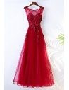Burgundy Long A Line Formal Party Dress Sleeveless With Lace - MYX18204