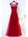 Burgundy Long A Line Formal Party Dress Sleeveless With Lace - MYX18204