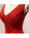Shiny Sequins Red Tulle Formal Gowns Long For Women With Sweetheart - AKE18078