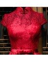 Chinese Burgundy Qipao Style Short Reception Party Dress With Sleeves - MYX18209