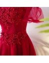 Lolita Long Tulle Burgundy Formal Party Dress With High Neck - MYX18219