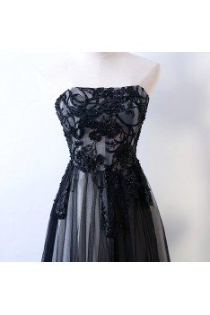 Strapless Sheath Long Black Prom Formal Dress With Corset Back - MYX18220