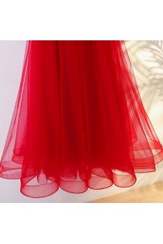 Lovely Red Off The Shoulder Bridal Party Formal Dress Long - MYX18223