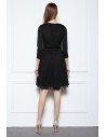 Black Beaded A-line 3/4 Sleeve Short Dress - DK362