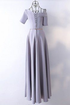 Classy Long Grey Formal Evening Dress With Asymmetrical Sleeves - MYX18232