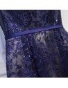 Modest Navy Blue Cap Sleeve Long Formal Dress Lace - MYX18236