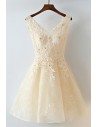 Gorgeous Champagne Short Lace Homecoming Party Dress Sleeveless - MYX18246