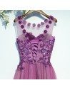 Purple Appliques A Line Cheap Prom Dress Long Sleeveless - MYX18247