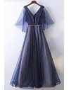 Beautiful Flowy Navy Blue Long Cheap Prom Dress With Bling - MYX18254