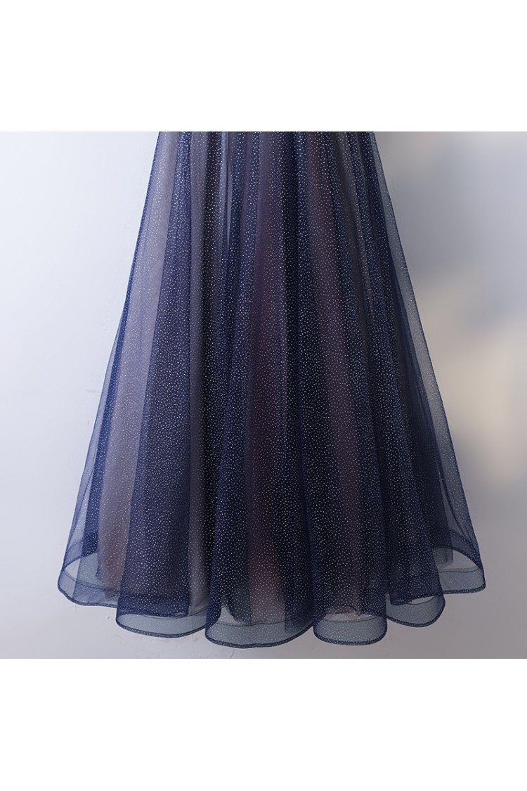 Beautiful Flowy Navy Blue Long Cheap Prom Dress With Bling - $108.9792 ...