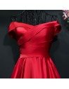 Simple A Line Satin Pleated Off Shoulder Formal Party Dress - MYX18257
