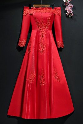 Different Burgundy Long Sleeve Formal Party Dress Off Shoulder - MYX18261