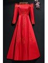 Different Burgundy Long Sleeve Formal Party Dress Off Shoulder - MYX18261