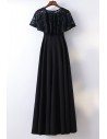 Classy Cape Sleeve Lace High Waist Long Formal Dress Black - MYX18265