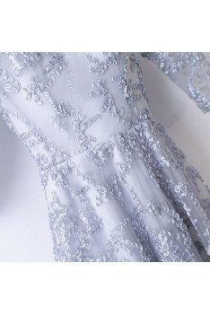 Modest Grey 3/4 Sleeve Lace Cheap Formal Dress - MYX18266