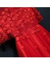 Cute Long Red Bridal Party Dress With Cape Sleeves - MYX18268