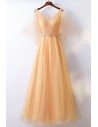 Classy Yellow Long Tulle Cheap Formal Party Dress V-neck With Bling - MYX18269