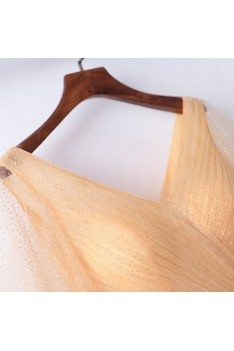 Classy Yellow Long Tulle Cheap Formal Party Dress V-neck With Bling - MYX18269
