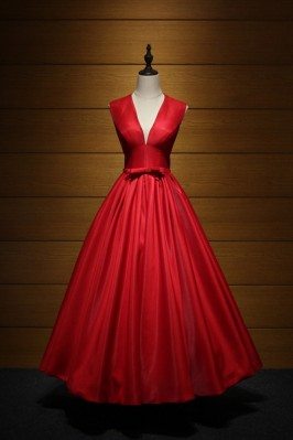 Simple Red V Neck Maxi Formal Dress Ball Gown Long For 2018 Weddings - AKE18075