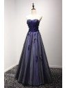 Different Blue-black Long Prom Dress With Floral For Curvy Girls - AKE18072