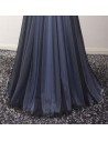 Bluish Black Beaded Long Formal Dress In Off The Shoulder Style - AKE18071