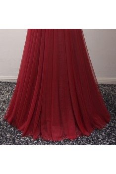 2018 Classy Burgundy Tulle Prom Dress Long With Beading Florals - AKE18069