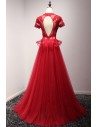 Modest Sparkly Long Red Formal Dress 2018 With Lace Beading Top - AKE18064