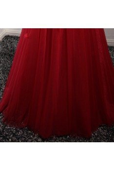 Burgundy Fairy Long Formal Dress Beaded With Applique Florals - AKE18063