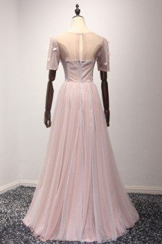 Modest Long Pink Semi Formal Dress With Sleeves For Gilrs 2018 - AKE18060