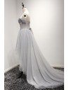 Elegant High Low Grey Tulle Formal Dress With Sequins For Women - AKE18059