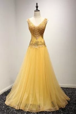 Shining Sequined Gold Prom Dress Formal With Beading Sweetheart Neck - AKE18056