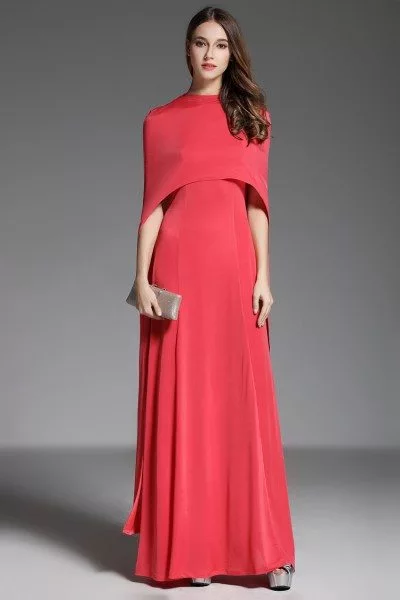 Designer Red Cape Style Long Formal Dress - $82 #CK593 - SheProm.com