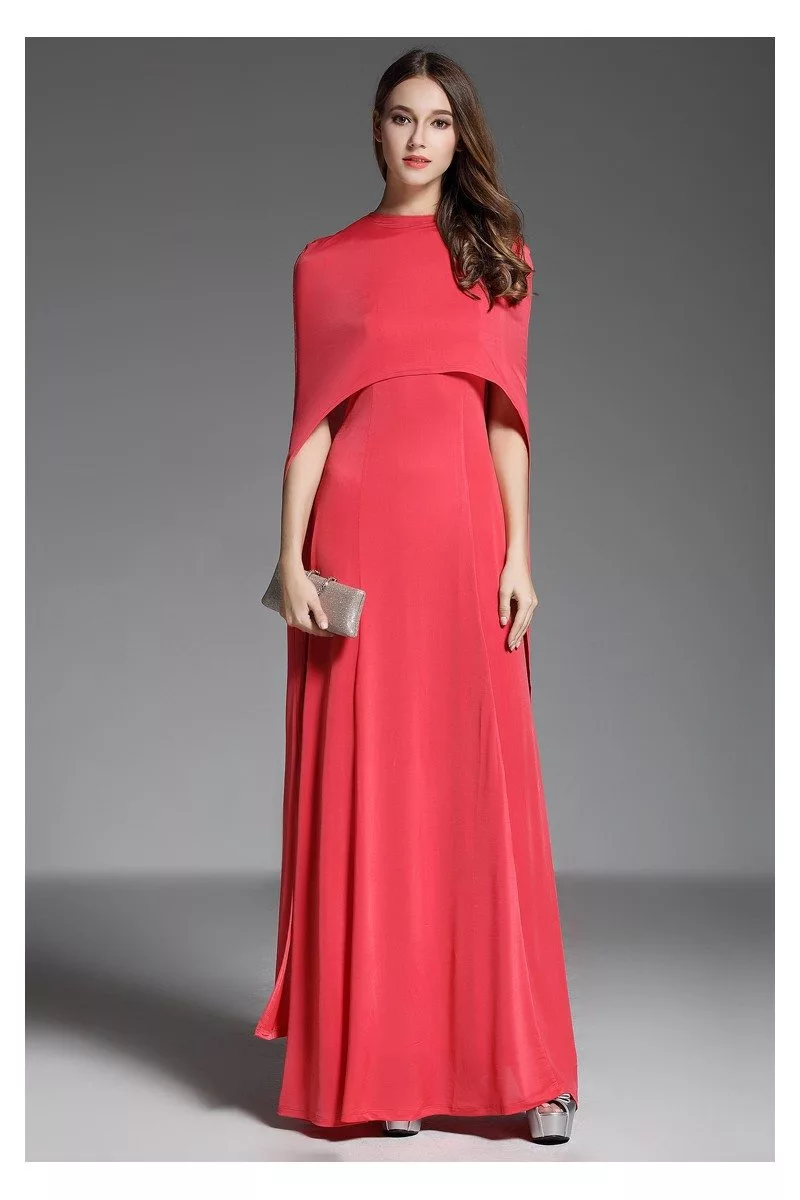 Designer Red Cape Style Long Formal Dress - $77.08 #CK593 - SheProm.com