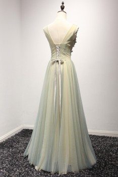 Princess Yellow Long Prom Dress With Marvelous Flower Bodice - AKE18053
