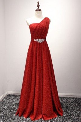 Bling-bling Long Red Prom Dress Shining In One Shoulder - AKE18051