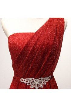 Bling-bling Long Red Prom Dress Shining In One Shoulder - AKE18051