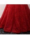 Princess Ball Gown Red Formal Dress All Lace With Beading V Neck - AKE18049