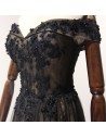 Off Shoulder Black Long Prom Dress With Sweetheart Beaded Lace - AKE18046
