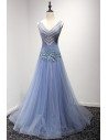 Tight A Line Long Blue Prom Dress With Sparkly Sequined Bodice - AKE18037