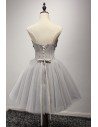 Short Grey Strapless Prom Dress In Tulle With Sparkly Beading Bodice - AKE18035
