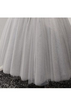 Short Grey Strapless Prom Dress In Tulle With Sparkly Beading Bodice - AKE18035