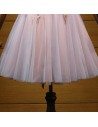 Unique Short Applique Lace Homecoming Dress Pink With Off Shoulder Sleeves - AKE18033