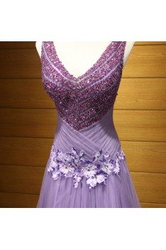 Sparkly Lilac Pleated Prom Dress With Straps Sweetheart - AKE18030
